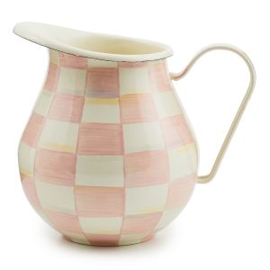 image shows MacKenzie-Childs Rosy Check 3 Qt. Pitcher against a blank, white background