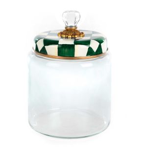 image shows MacKenzie-Childs Emerald Check 96oz Large Kitchen Canister against a blank, white background