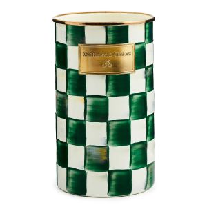 image shows MacKenzie-Childs Emerald Check Utensil Holder  against a blank, white background