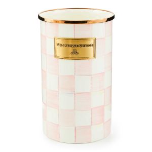 image shows MacKenzie-Childs Rosy Check Utensil Holder against a blank, white background