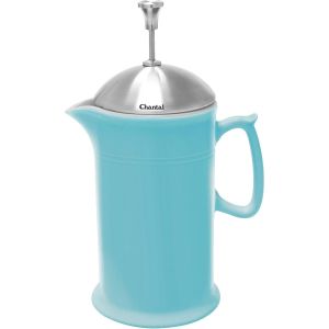 image shows Chantal 28oz. Ceramic French Press with Stainless Steel Plunger | Aqua against a blank, white background