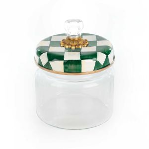 image shows MacKenzie-Childs Emerald Check 1.5 Qt. Small Kitchen Canister against a blank, white background