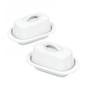 image shows Chantal 5" Mini Butter Dish (Set of 2) | White  against a blank, white background
