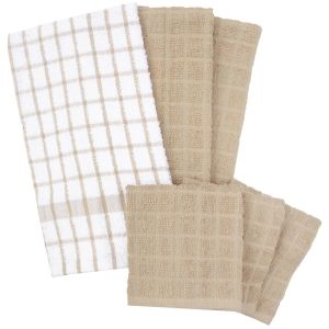 image shows Ritz 6-Piece Premium Kitchen Towel & Dish Cloth Set | Putty against a blank, white background