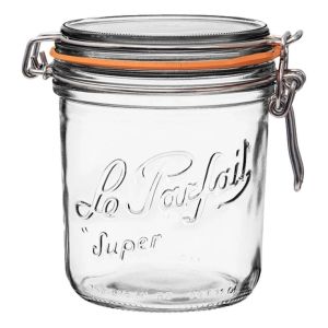  image shows Le Parfait 750ml Tapered French Glass Preserving Jar with Airtight Rubber Seal against a blank, white background