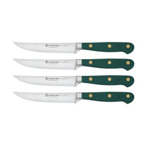 image shows WÜSTHOF Classic Color 4-Piece Steak Knife Set | Fresh Rosemary against a blank, white background