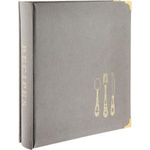 image shows C.R. Gibson Leatherette Lined Recipe Notebook | Gray against a blank, white background  