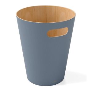 image shows Umbra 2 Gallon Woodrow Trash Can | Slate Blue against a blank, white background