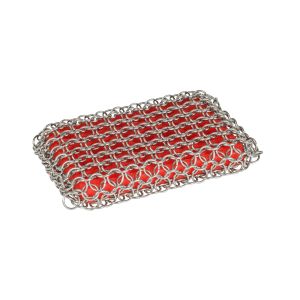 image shows Lodge Cast Iron Red Chainmail Scrubbing Pad  against a blank, white background