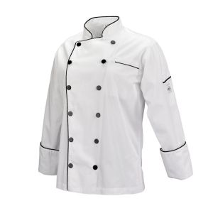 Mercer Renaissance Cutlery: XS Women's Chef Coat/Chef Jacket (White w/ Black Piping) w/ Traditional Neck for Food Industry Professionals (Commis, Sous Chef, or Chef de Cuisine) -- M62095WBXS