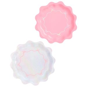 image shows xo, Fetti 24-Pieces Tying the Knot Paper Plates against a blank, white background