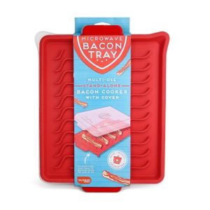 image shows Talisman Designs Microwave Bacon Tray with Cover against a blank, white background still in the package 