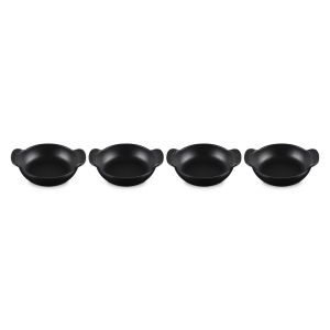 Le Creuset Gourmand Collection 0.75 Qt. Mini Round Braiser Base | Set of 4 against a white background shot slightly from above