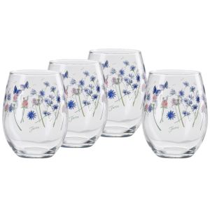 image shows Fiesta® 15oz Stemless Wine Glass (Set of 4) | Breezy Floral  against a blank, white background