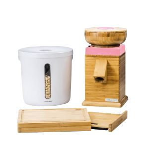NutriMill Harvest Grain Mill | Pink, Cutting Board & Canister Bundle