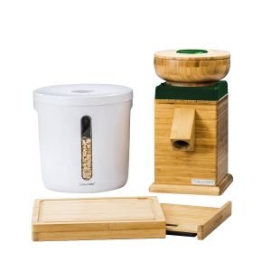 NutriMill Harvest Grain Mill | Forest Green, Cutting Board & Canister Bundle