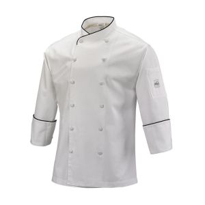 Mercer Renaissance Cutlery: XS Men's Chef Jacket/Chef Coat (White Color with Black Piping) w/ Scooped Neck for Food Industry Professionals (Commis, Sous Chef, or Chef de Cuisine): M62020WBXS