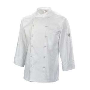 Mercer Renaissance Cutlery: XS Men's Chef Jacket/Chef Coat (White Color) w/ Scooped Neck for Food Industry Professionals (Commis, Sous Chef, or Chef de Cuisine): M62010WHXS