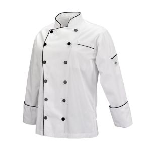 Mercer Renaissance Cutlery: 3XL Women's Chef Coat/Chef Jacket (White w/ Black Piping) w/ Traditional Neck for Food Industry Professionals (Commis, Sous Chef, or Chef de Cuisine) -- M62095WB3X