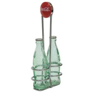 TableCraft 1oz Green Tinted Coca-Cola Salt & Pepper Shakers with Chrome-Plated Steel Retro Caddy 