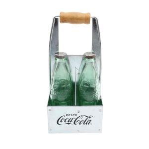 TableCraft 1oz Green Tinted Coca-Cola Salt & Pepper Shakers with Galvanized Steel Caddy 