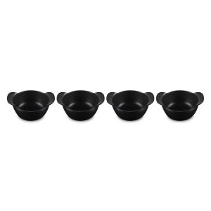 Le Creuset Gourmand Collection 0.75 Qt. Mini Round Cocotte Base | Set of 4 against a white background shot slightly from above