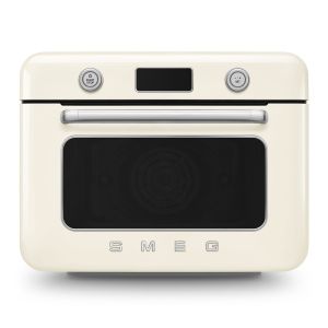 image shows SMEG 50's Retro Style Aesthetic Countertop Air Fry Oven With Steam | Cream against a blank, white background
