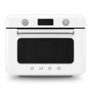 image shows SMEG 50's Retro Style Aesthetic Countertop Air Fry Oven With Steam | White against a blank, white background