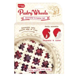 image shows Talisman Designs Pastry Wheels Decorator & Cutter Set package against a blank, white background still in package 