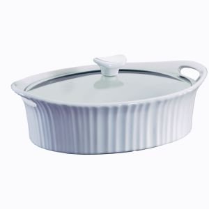 Corningware French White 1.5-Qt Oval Ceramic Casserole Dish with