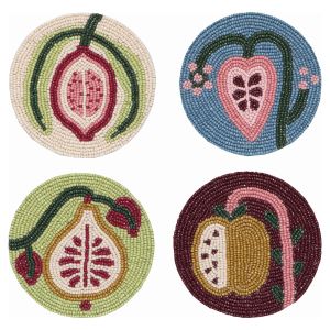 image shows Danica Studio Coasters (Set of 4) | Pome Beaded against a blank, white background bbbbbbnn