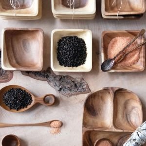 Creative Co-Op Acacia Wood Pinch Bowls | Set of 3