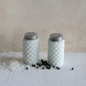 Creative Co-Op Milk Glass Hobnail Salt & Pepper Shaker Set 