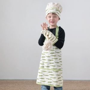Creative Co-Op Cotton Childs Apron With Chef Hat & Oven Mitt (Alligators) 