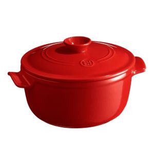 image shows Emile Henry 5.5 Qt. Round Dutch Oven | Burgundy against a blank, white background
