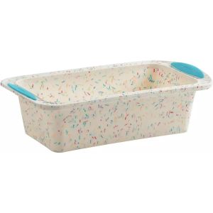 image shows Trudeau Confetti 8.5" x 4.5" Loaf Pan | Aqua against a blank, white background