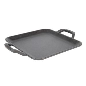image shows Lodge Cast Iron 11" Chef Style Square Griddle against a blank, white background