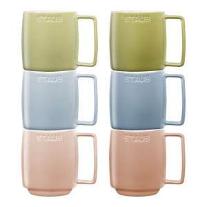  image shows Staub 6-Piece 12oz Coffee/Tea Mugs | Macaron Pastels against a blank, white background