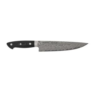 image shows ZWILLING Bob Kramer Damascus 8" Narrow Chef's Knife against a blank, white background