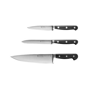 image shows Henckels Classic Precision 3-Piece Starter Knife Set against a blank, white background