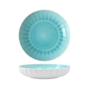 image shows Fortessa Blyss Bone China 8.6" Dinner Bowl (24oz) | Turquoise against a blank, white background