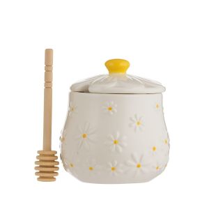 image shows Price & Kensington Daisy Honey Pot and Drizzler against a blank, white background