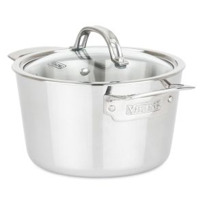 image shows Viking Contemporary 3-Ply Stainless Steel Soup Pot | 3.4 Quart against a blank, white background