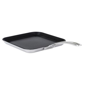 image shows Viking Contemporary Stainless Steel 11" Quantianum Nonstick Grill Pan against a blank, white background