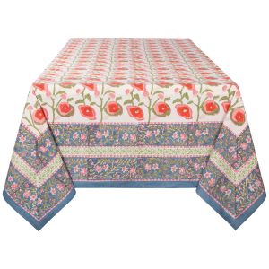 image shows Danica Heirloom 90" x 60" Poppy Tablecloth | Block Print against a blank, white background
