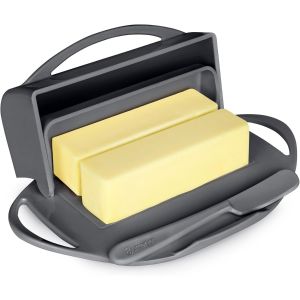 image shows Butterie Butter Dish with Attached Flip-Top Lid | Gray against a blank, white background