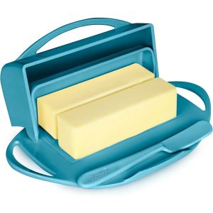 image shows Butterie Butter Dish with Attached Flip-Top Lid | Aqua against a blank, white background