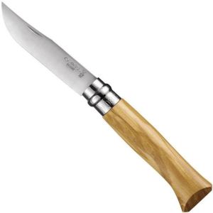image shows Opinel No.08 Stainless Steel Folding Knife | Olive Wood against a blank, white background
