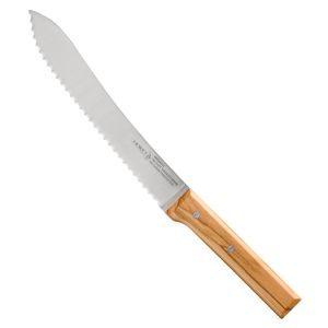 image shows Opinel Parallele 8" Bread Knife | Olive Wood  against a blank, white background