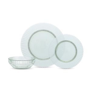 image shows Fortessa Archie 12-Piece Dinnerware Set | Verde against a blank, white background